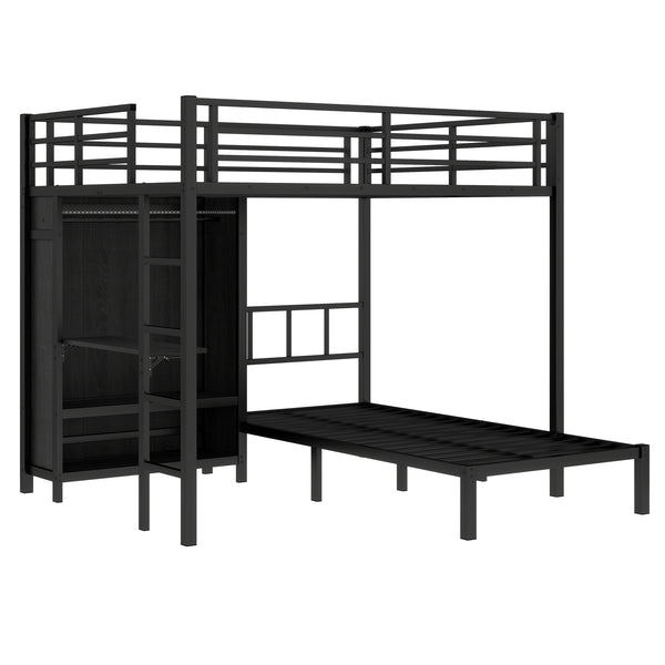 English Elm Full Xl Over Twin Metal Bunk Bed With Foldable Desk, Led Closet & Noise Reduction - Space Saver! W1580S00113
