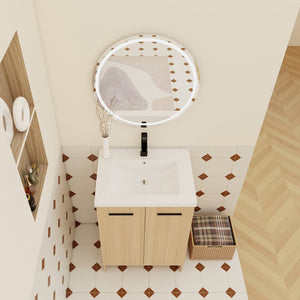 English Elm 24" Floating Oak Plywood Bathroom Vanity Set with Glossy Resin Sink Scandinavian Style W3450S00090