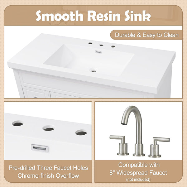 English Elm [video] 48 Inch Freestanding Bathroom Vanity Pine Legs Resin Sink Six Soft Close Drawers N759S351752K