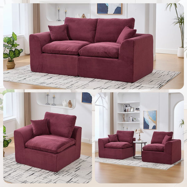 English Elm UNITED Cloud Couch Modular Sectional Sofa with Corduroy Cover, Ergonomic 2-Seater, No Assembly Needed WINE RED W1568P371121