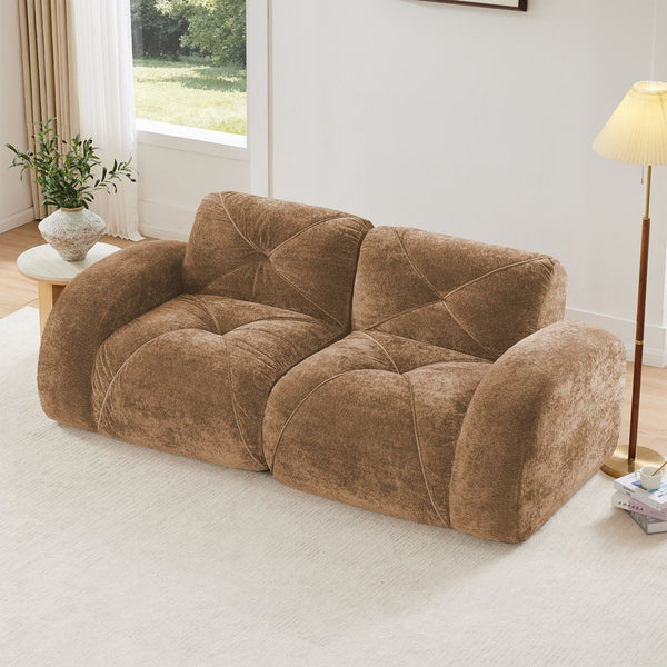 English Elm 2-seater Tufted Velvet Cloud Sofa Frameless High Density Foam Retro Luxe Living Room Camel W714P387014