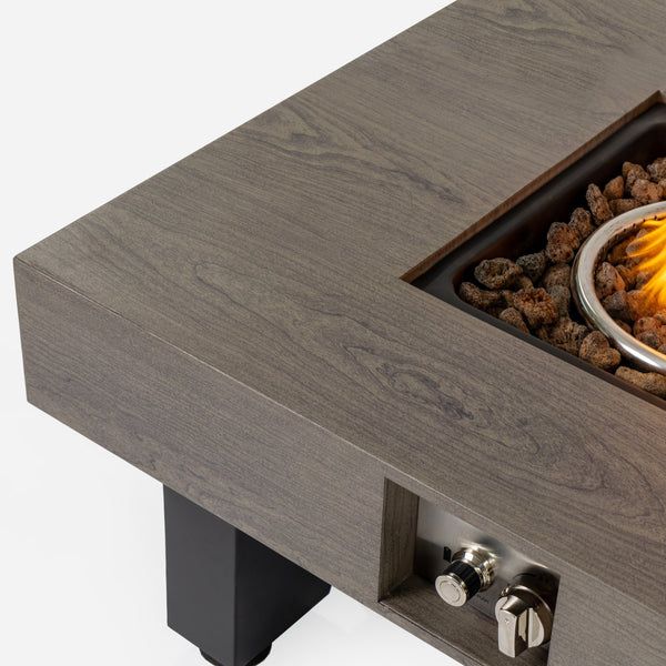 English Elm 54_inch Iron Fire Pit Table Stone Finish with Stainless Burner, Propane Powered, Spacious Patio Centerpiece Natural Wood W3131P277180