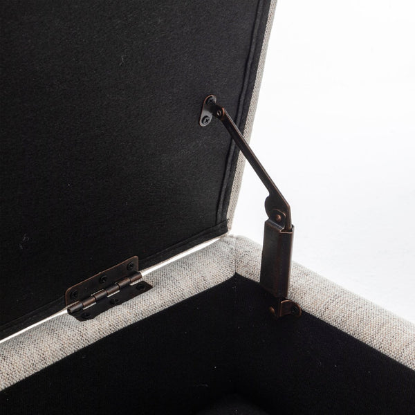 English Elm Storage Bench Upholstered Linen Entryway Ottoman with 300 lb Capacity, Hidden 7.8" Storage, Solid Wood Legs Off White W2200P152169