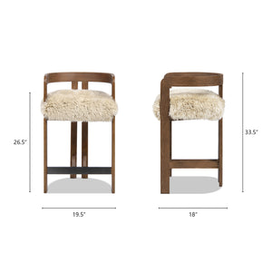 English Elm Millwick Sheepskin Fur Counter Stool Solid Ash Wood Frame Farmhouse Kitchen Seating B2719P479033