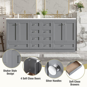English Elm 72-inch Shaker Double Bathroom Vanity Gray Mdf with Resin Basins and Soft Close Storage N729P000029E