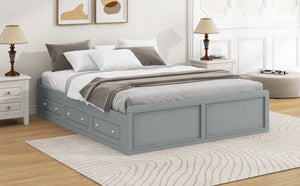 English Elm Wood Queen Platform Bed Solid Pine Frame Six Storage Drawers No Box Spring Needed Gray N709P241723E-1