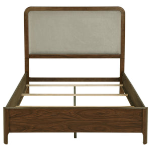 English Elm Verona Queen Panel Bed Walnut Veneer Frame with Padded Taupe Upholstered Headboard B062S01591