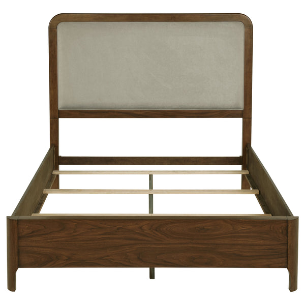 English Elm Verona Queen Panel Bed Walnut Veneer Frame with Padded Taupe Upholstered Headboard B062S01591
