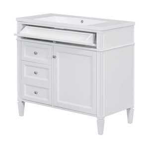 English Elm 36'' Modern Bathroom Vanity with Mirror Cabinet and Sink, Spacious Storage, Soft-Close Doors & Drawers White SW000134AAK-3