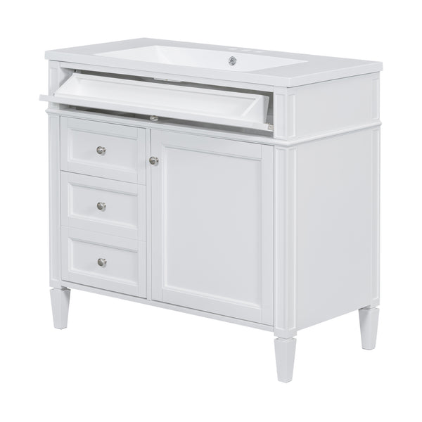 English Elm 36'' Modern Bathroom Vanity with Mirror Cabinet and Sink, Spacious Storage, Soft-Close Doors & Drawers White SW000134AAK-3