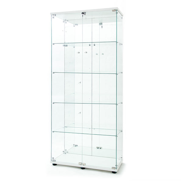 English Elm Tempered Glass Display Cabinet With Bluetooth Led Lights, Lockable Door, Mirrored Back - White Elegance W3155S00018-GIGA