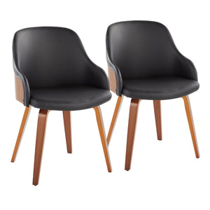 English Elm Mid-century Modern Barrel Back Dining Chairs Walnut Frame Cream Fabric Set of 2 Black B202S01168