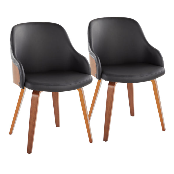 English Elm Mid-century Modern Barrel Back Dining Chairs Walnut Frame Cream Fabric Set of 2 Black B202S01168