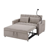 English Elm 55.9" Convertible Sofa Bed Loveseat Sofa With Three Usb Ports, Two Side Pockets, Two Cup Holders and 360°Swivel Phone Holder For Living Room, Light Grey