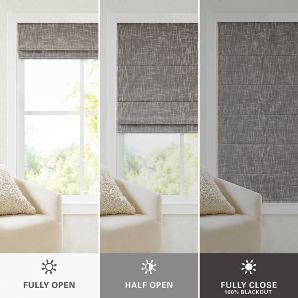 JLA Home Madison Park - Total Blackout Cordless Roman Shade — Premium Light-Blocking, Child-Safe Design for Sleep & Media Rooms Grey MP40-8667
