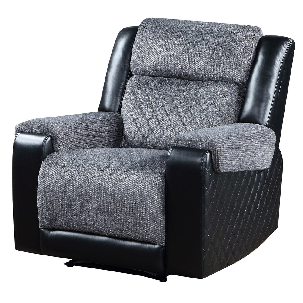 English Elm ALICIA Two-Tone Grey/Black Fabric Recliner Chair — 100% Polyester, Supportive Headrest, Chrome Pull B201P216025