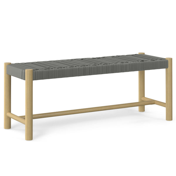 English Elm Dahlia - Elegant Grey Bench For Indoor & Outdoor Use, Weather-Resistant Acacia Wood & Rope Design B136P159357