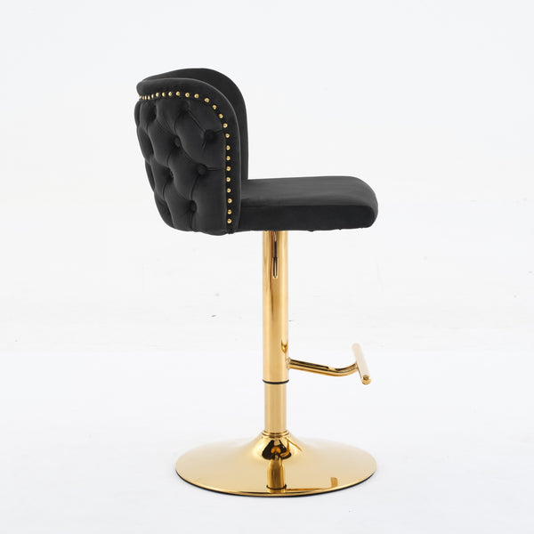 English Elm A&A Luxe Velvet Swivel Barstool with Gold-Plated 17.7" Base, Tufted Back, Ergonomic Waist Support Black W1143P204044