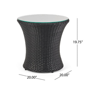 English Elm Christopher Knight Home® - KONO Woven Outdoor 3-Piece Patio Chat Set with Aluminum Frame, Tempered Glass Table, Cushions Black+Ivory 53142.00ALU