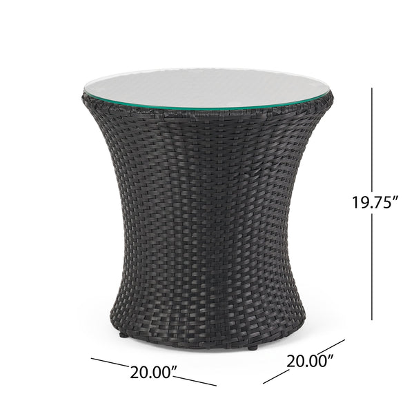 English Elm Christopher Knight Home® - KONO Woven Outdoor 3-Piece Patio Chat Set with Aluminum Frame, Tempered Glass Table, Cushions Black+Ivory 53142.00ALU