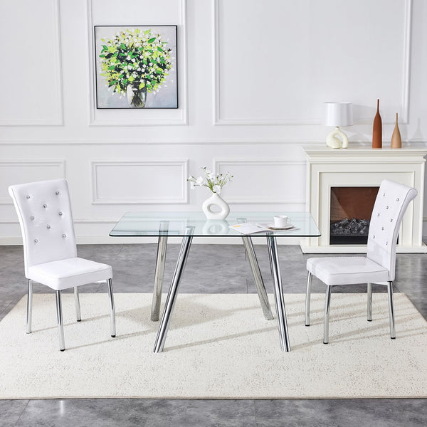 English Elm 51-inch Tempered Glass Rectangular Dining Table Electroplated Metal Base Open Plan White W3875S00004
