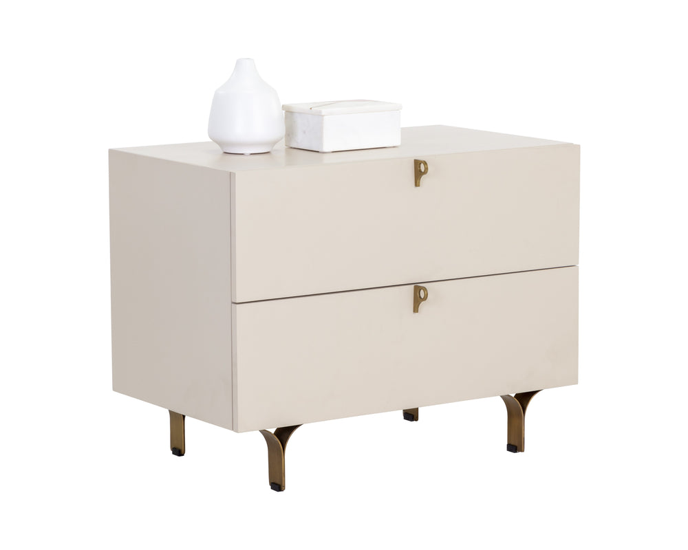 Sunpan Celine Nightstand - Elegant Two-Drawer Design with Antique Brass Feet for a Luxe Bedroom Retreat Large - 30W x 17.75D x 23H