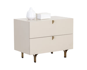 Sunpan Celine Nightstand - Elegant Two-Drawer Design with Antique Brass Feet for a Luxe Bedroom Retreat Large - 30W x 17.75D x 23H