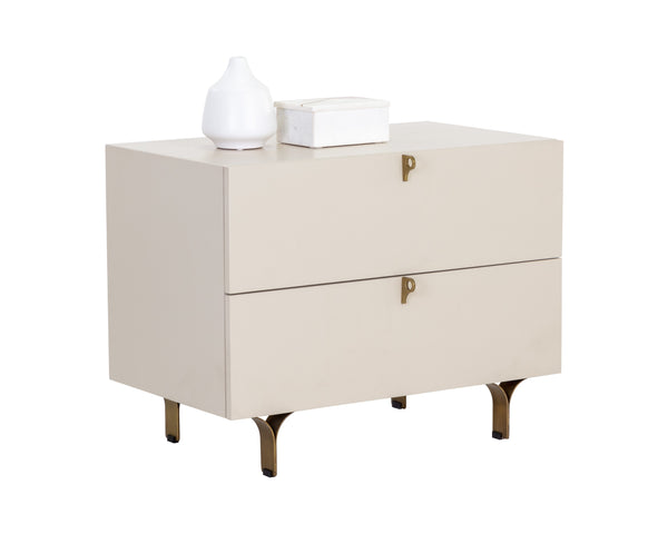 Sunpan Celine Nightstand - Elegant Two-Drawer Design with Antique Brass Feet for a Luxe Bedroom Retreat Large - 30W x 17.75D x 23H