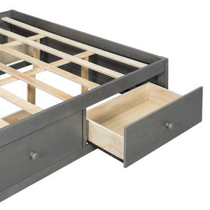 English Elm Queen Platform Bed with Four Storage Drawers Footboard Cubby Modern Low Profile Frame Gray LP000138AAE