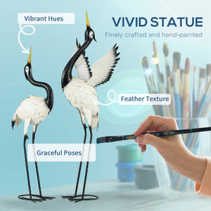 English Elm Outsunny Metal Heron Sculptures Set of 2 Hand Painted Outdoor Garden Yard Art Decor W2225P174547