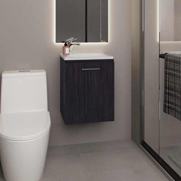 English Elm Bathroom Sleek Single-Door Vanity with Integrated Sink — Modern Minimalist Engineered Wood Storage, Durable & Eco-Friendly Black 24.4 L x 20.4 W x 11.02 H B097P296813
