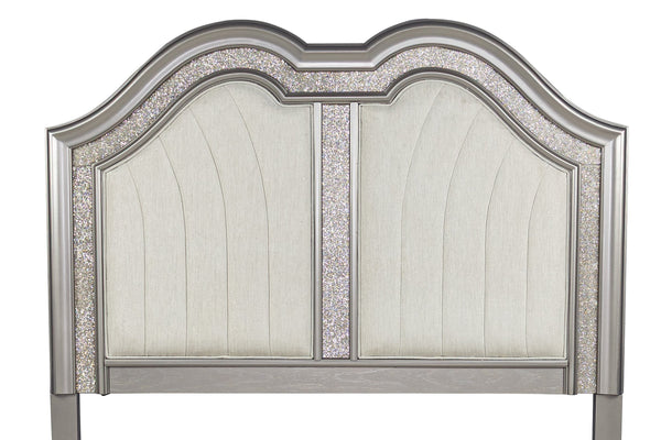 English Elm Cotemporary Queen Bed with Double-Arched Headboard, Glitter Stripe & Built-In LED Lighting, Upholstered Plush Gray 23 L x 15 W x 67 H B011S01693
