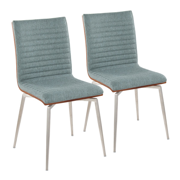 English Elm Contemporary Tufted Swivel Dining Chairs Walnut Wood and Steel Set of 2 B202P223608
