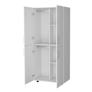 English Elm Hazel Slim White Melamine Armoire with 2 Doors, 4 Shelves & 2 Hanging Bars — Stylish Space-Saver B128S00008