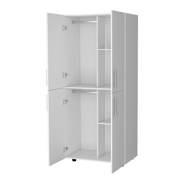 English Elm Hazel Slim White Melamine Armoire with 2 Doors, 4 Shelves & 2 Hanging Bars — Stylish Space-Saver B128S00008