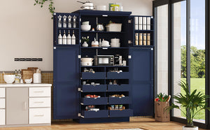 English Elm [assembly Included] Topmax Shaker Pantry Cabinet Tall Mdf Kitchen Storage with Pull-out Trays Blue SP000099AAC
