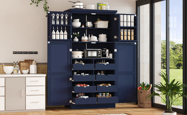 English Elm [assembly Included] Topmax Shaker Pantry Cabinet Tall Mdf Kitchen Storage with Pull-out Trays Blue SP000099AAC