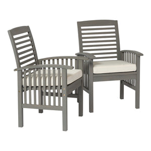 English Elm Walker Edison - Modern Acacia Slat-Back Patio Chairs with Cushions, 2-Piece Gray Wash Set — Durable Outdoor Seating B185P169390