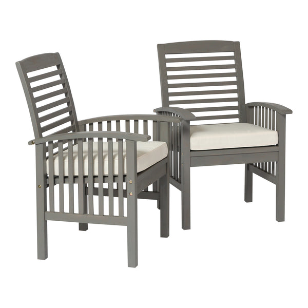 English Elm Walker Edison - Modern Acacia Slat-Back Patio Chairs with Cushions, 2-Piece Gray Wash Set — Durable Outdoor Seating B185P169390