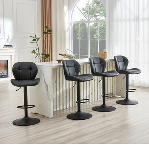 English Elm Set of 2 Adjustable Pu Tufted Barstools with Metal Base for Kitchen or Bar W3875P382611