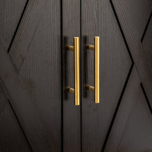 English Elm 71" Tall Arched Pantry Cabinet with Tempered Glass Door, Adjustable Shelves, Anti-Tip Kit & Metal Handles Black W2917P384730