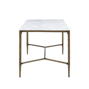 English Elm 6-seater Faux Marble Dining Table with Hammered Iron Brass Accent Legs Modern Loft Forged Brass N771P392428Z
