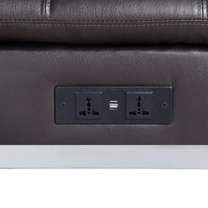 English Elm Padilla Brown Faux Leather Chaise Lounge with Pillow & Built-In USB, 6" Foam Seat, Modern KD Legs B2726P255328