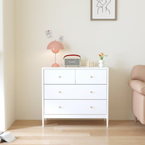 English Elm White Classic 4-Drawer Kids Dresser – Solid Poplar & Engineered Wood, Child-Safe, Anti-Tip, 35.4" Wide Storage Appeal W808P298011