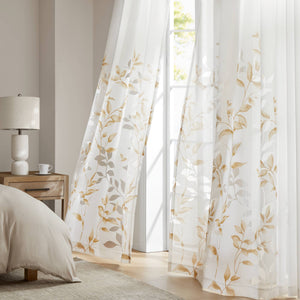 JLA Home Madison Park - Burnout Botanical Curtain Panel with OEKO-TEX Fabric, Silver Grommets, Textured Layered Print for Modern Rooms Yellow MP40-7434