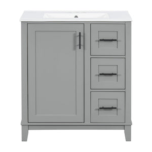 English Elm 30-inch Modern Bathroom Vanity with Ceramic Basin, Rubberwood Frame, Soft-Close Drawers & Organized Storage Grey N729P290689E