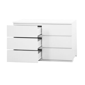 English Elm Modern Six Drawer Dresser with Wave Panel Fronts Handleless Design for Bedroom White W409P371358