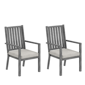 English Elm Set of 2 Outdoor Aluminum Dining Chairs Wood-grain Finish with Waterproof Cushions Gray B082P455141