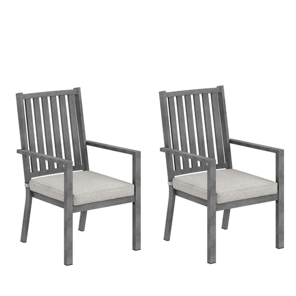 English Elm Set of 2 Outdoor Aluminum Dining Chairs Wood-grain Finish with Waterproof Cushions Gray B082P455141