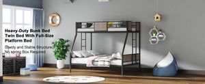 English Elm Twin Over Full Bunk Bed Frame – Sturdy Metal Design With Safety Guardrails, Trundle & Easy Assembly W3107P341507-GIGA